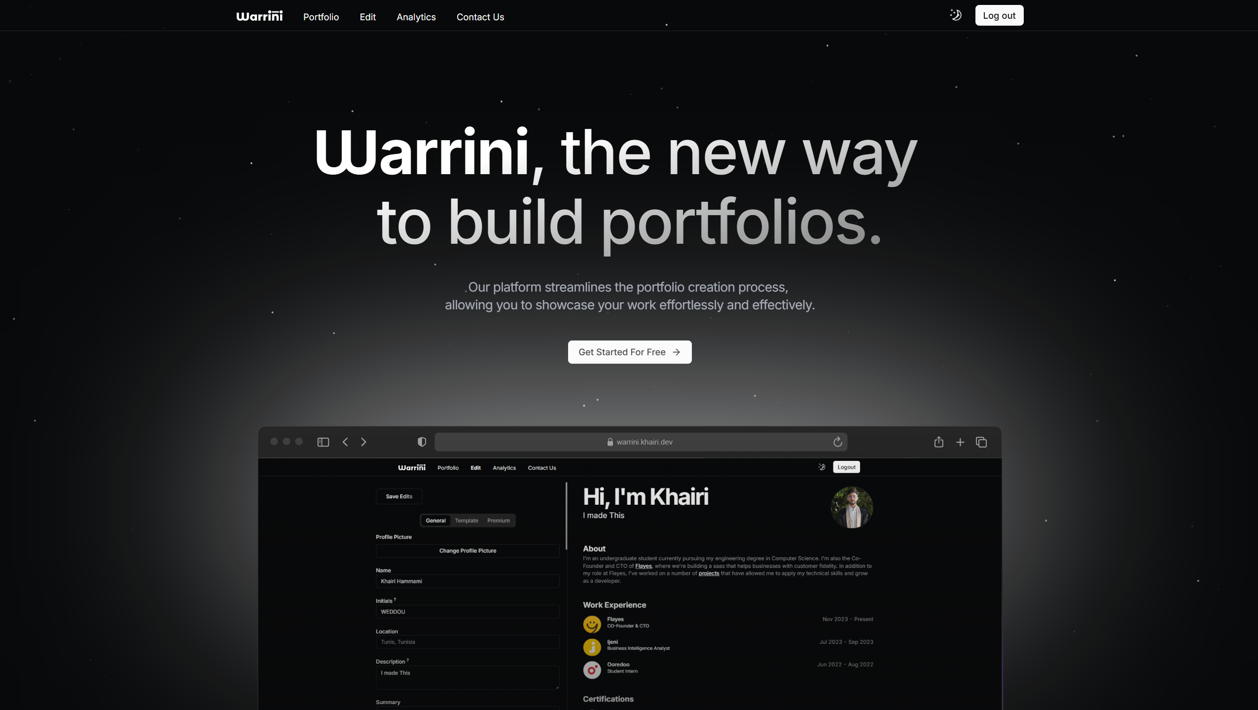 Warrini - Create Portfolios with Ease